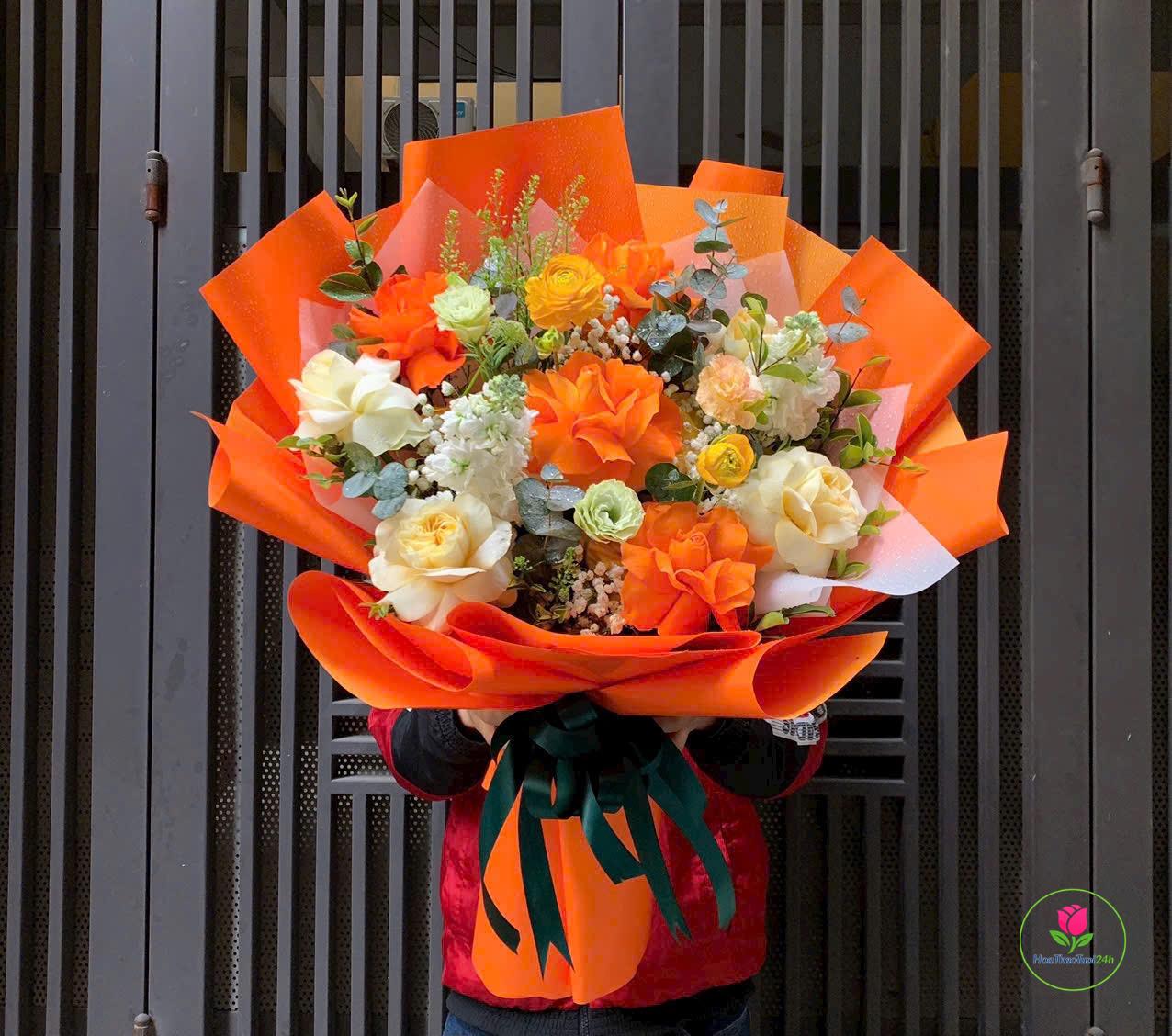 bó hoa hồng tông cam